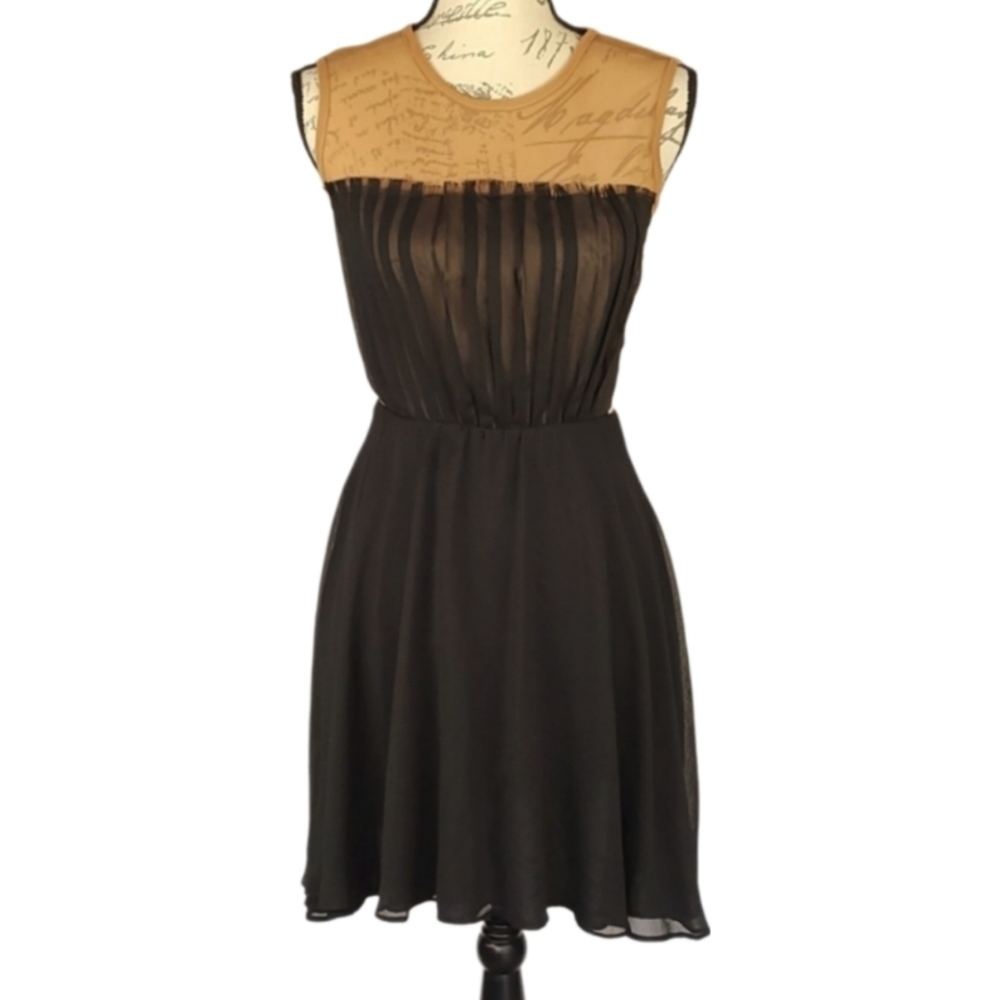 Whimsigoth Y2K Dress Vintage Mesh & Tulle Tan & Black Romantic Party Dress, XS